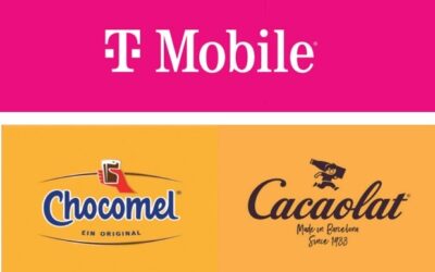 Kleurmerken: Geel van Chocomel en Roze van T-Mobile